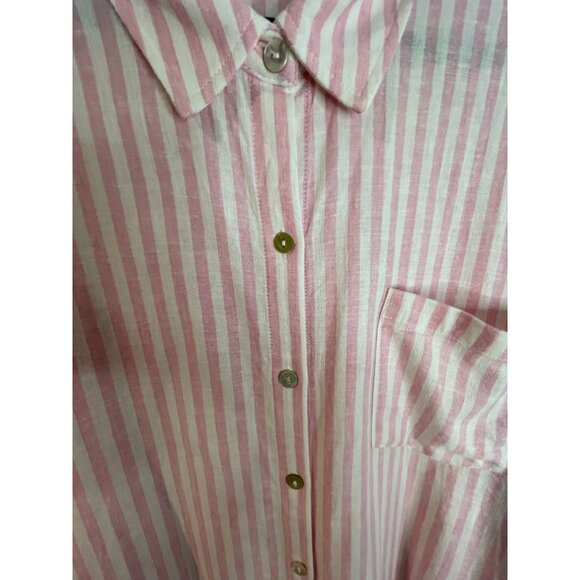 Susan Graver Luxe Pink & White Striped Linen Blend Button-Down Shirt Size Large - Picture 5 of 12